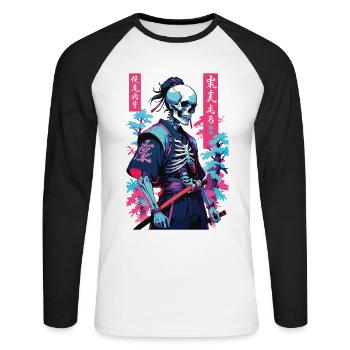 Oni squelette samouraï vaporwave esthétique japon style - T-shirt baseball manches longues Homme - blanc/noir - Devant - Nik (191cm)