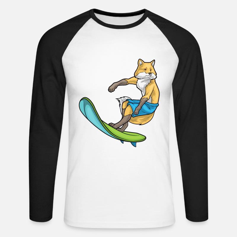 Fox Surfer Surfboard - Unisex Long Sleeve Baseball T-Shirt - white/black