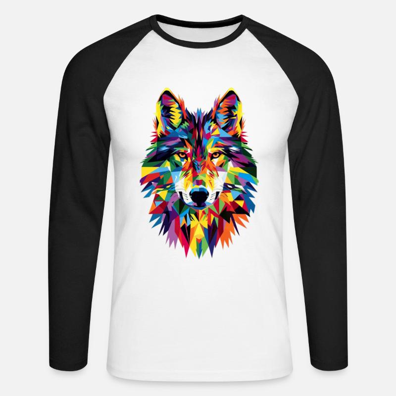 Wolf - Unisex Baseballshirt langarm - Weiß/Schwarz