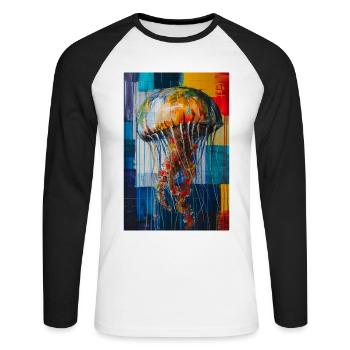 Méduse - T-shirt baseball manches longues Homme - blanc/noir - Devant - Nik (191cm)