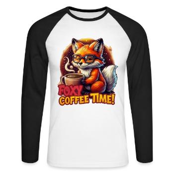 Drôle Renard Animal Foxy Café temps Renard avec Café - T-shirt baseball manches longues Homme - blanc/noir - Devant - Nik (191cm)