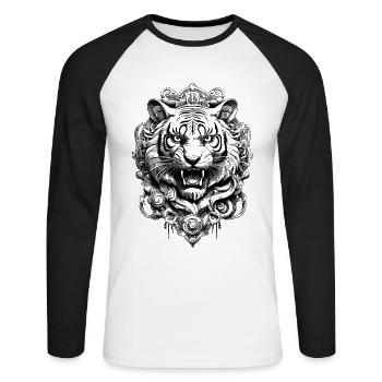 Futuristisches Tiger T-Shirt für Naturfreunde - Unisex Baseballshirt langarm - Weiß/Schwarz - Vorne - Nik (191cm)