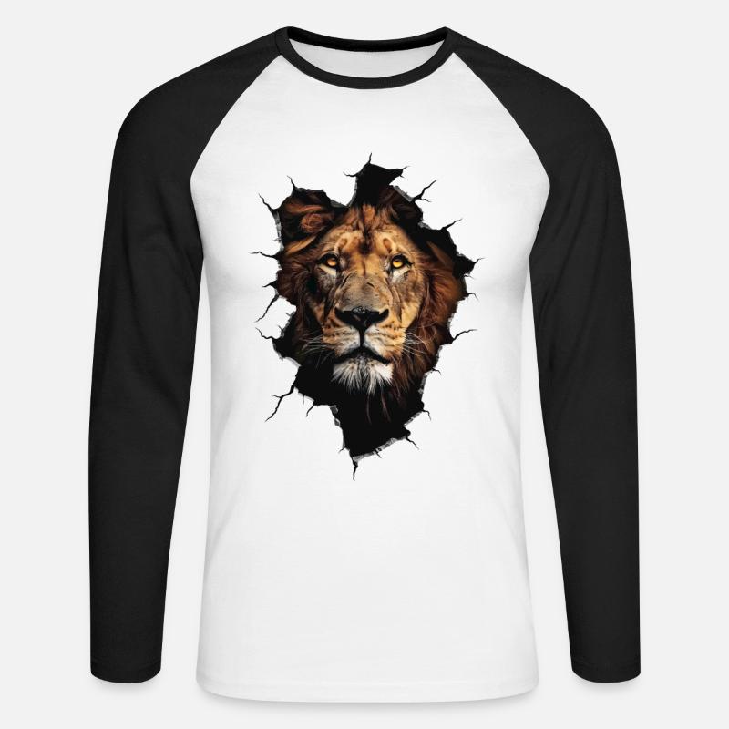 Löwe - Unisex Baseballshirt langarm - Weiß/Schwarz