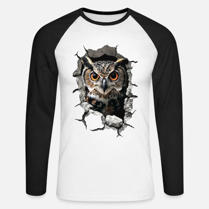 Eule - Unisex Baseballshirt langarm - Weiß/Schwarz