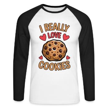 Cookies Saying Chocolate Cookies Funny Cookie Gift - Unisex Long Sleeve Baseball T-Shirt - white/black - Front - Nik (191cm)