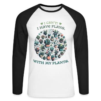 Plans with Plants - Plant Lover Sayings - Unisex Long Sleeve Baseball T-Shirt - white/black - Front - Nik (191cm)