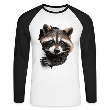 Waschbär - Unisex Baseballshirt langarm - Weiß/Schwarz - Vorne - Nik (191cm)