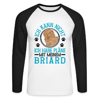 Plans avec mon Briard Berger de Brie - T-shirt baseball manches longues Homme - blanc/noir - Devant - Nik (191cm)