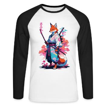 Kitsune Samurai Fuchs Aesthetic Vaporwave Stil - Unisex Baseballshirt langarm - Weiß/Schwarz - Vorne - Nik (191cm)
