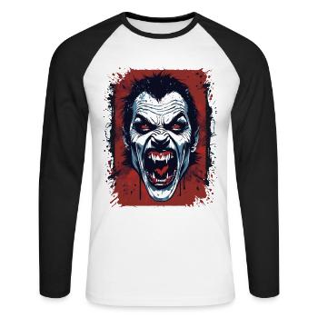 Vampire Rage - Illustration d’art d’horreur - T-shirt baseball manches longues Homme - blanc/noir - Devant - Nik (191cm)
