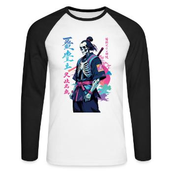Oni Skeleton Samurai Vaporwave Esthétique - T-shirt baseball manches longues Homme - blanc/noir - Devant - Nik (191cm)