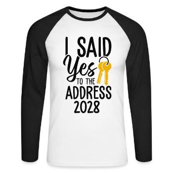 J’ai dit à l’adresse 2028 - T-shirt baseball manches longues Homme - blanc/noir - Devant - Nik (191cm)