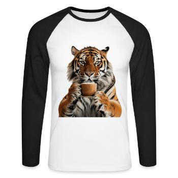 Tiger - Unisex Baseballshirt langarm - Weiß/Schwarz - Vorne - Nik (191cm)