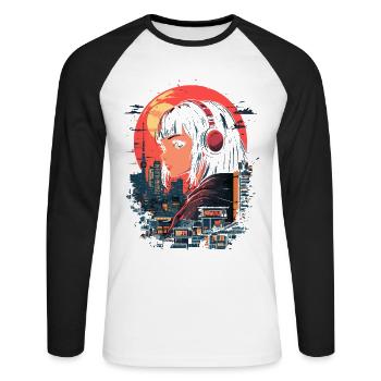 Fille d’Anime Japon - T-shirt baseball manches longues Homme - blanc/noir - Devant - Nik (191cm)