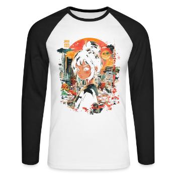 Fille d’Anime Japon - T-shirt baseball manches longues Homme - blanc/noir - Devant - Nik (191cm)