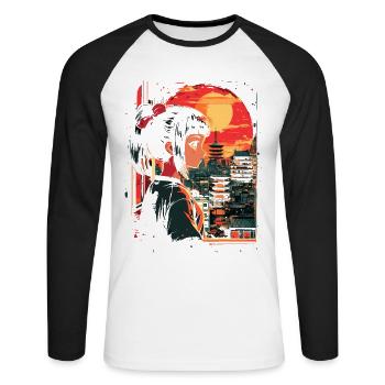 Fille d’Anime Japon - T-shirt baseball manches longues Homme - blanc/noir - Devant - Nik (191cm)