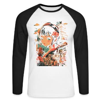 Fille d’Anime Japon - T-shirt baseball manches longues Homme - blanc/noir - Devant - Nik (191cm)