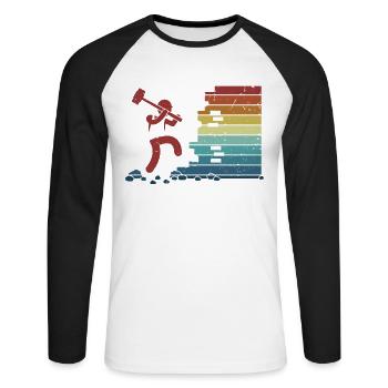 Retro Demolition Contractor Home Wrecker House - Unisex Long Sleeve Baseball T-Shirt - white/black - Front - Nik (191cm)