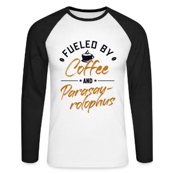 Fueled by Coffee and Parasaurolophus Lover - Unisex Long Sleeve Baseball T-Shirt - white/black - Front - Nik (191cm)