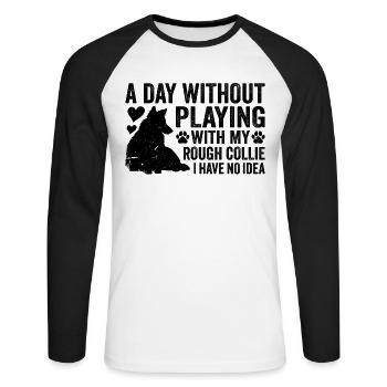 Une journée sans jouer avec mon Rough Collie que j’ai - T-shirt baseball manches longues Homme - blanc/noir - Devant - Nik (191cm)