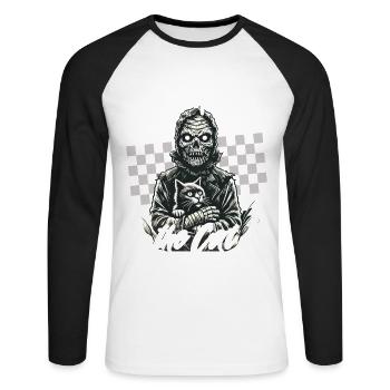 gruseliHalloween: A scary with the cat - Unisex Long Sleeve Baseball T-Shirt - white/black - Front - Nik (191cm)