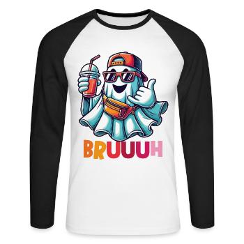 Unheimliches Lustiges Halloween Gespenst - Unisex Baseballshirt langarm - Weiß/Schwarz - Vorne - Nik (191cm)