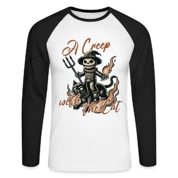 Halloween: A scary one with the cat - Unisex Long Sleeve Baseball T-Shirt - white/black - Front - Nik (191cm)