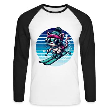 Sports d’hiver Ski Chat Neige Hiver Enfants - T-shirt baseball manches longues Homme - blanc/noir - Devant - Nik (191cm)