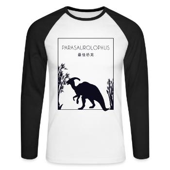 Parasaurolophus Chinese Hanzi Dinosaur Lover - Unisex Long Sleeve Baseball T-Shirt - white/black - Front - Nik (191cm)