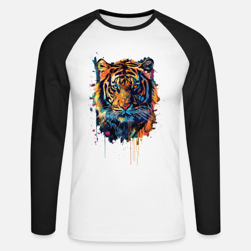 Tiger - Unisex Baseballshirt langarm - Weiß/Schwarz