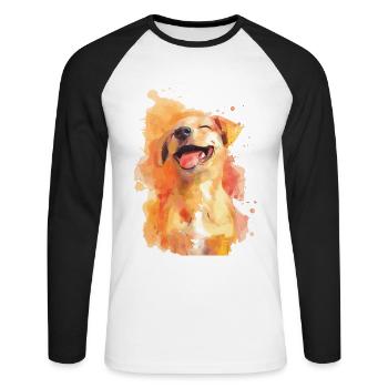 Chien - T-shirt baseball manches longues Homme - blanc/noir - Devant - Nik (191cm)