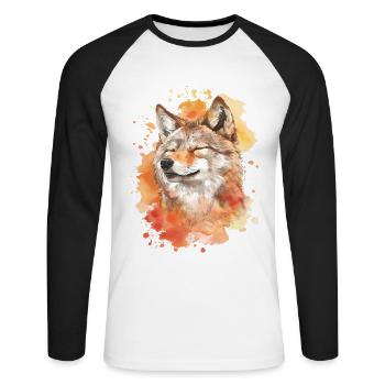 Wolf - Unisex Baseballshirt langarm - Weiß/Schwarz - Vorne - Nik (191cm)