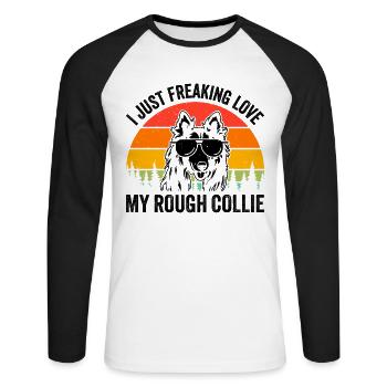 Rough Collie - J’adore mon Rough Colli - T-shirt baseball manches longues Homme - blanc/noir - Devant - Nik (191cm)