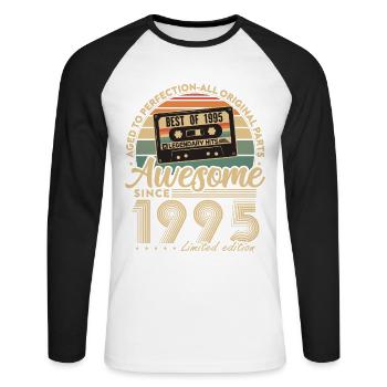 Jahrgang 1995 Geburtstagsgeschenk Geboren 1995 - Unisex Baseballshirt langarm - Weiß/Schwarz - Vorne - Nik (191cm)