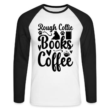Rough Collie Books Café - Rough Collie Dog Lover - T-shirt baseball manches longues Homme - blanc/noir - Devant - Nik (191cm)