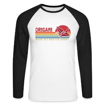 Origami mehr als ein Hobby Paper Crane Folding - T-shirt baseball manches longues Homme - blanc/noir - Devant - Nik (191cm)