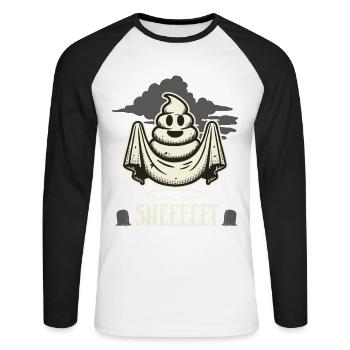 Halloween Caca Pile Ghost Sheet Fun - T-shirt baseball manches longues Homme - blanc/noir - Devant - Nik (191cm)