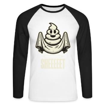 Halloween Caca Pile Ghost Sheet Fun - T-shirt baseball manches longues Homme - blanc/noir - Devant - Nik (191cm)