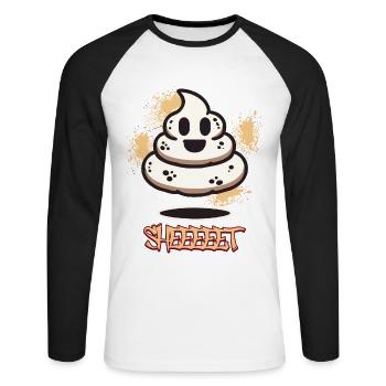 Drôle Caca Pile Fantôme Caca d’Halloween - T-shirt baseball manches longues Homme - blanc/noir - Devant - Nik (191cm)