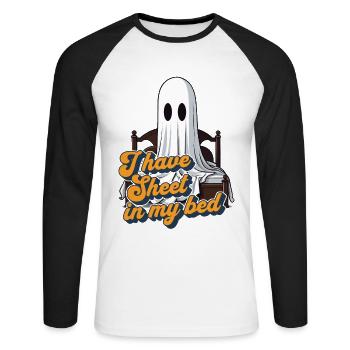 Halloween Sheet In Bed Funny Saying - Unisex Long Sleeve Baseball T-Shirt - white/black - Front - Nik (191cm)