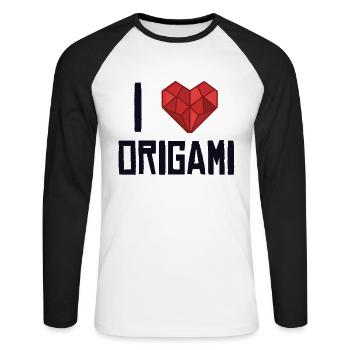 Ich liebe Origami Papierkranich Falten Eule Meister - Unisex Baseballshirt langarm - Weiß/Schwarz - Vorne - Nik (191cm)