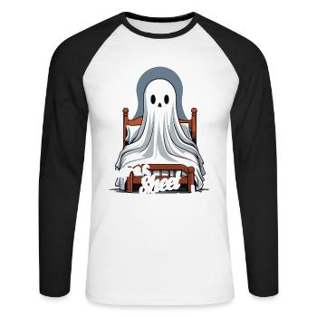 Halloween Sheet In Bed Funny Saying - Unisex Long Sleeve Baseball T-Shirt - white/black - Front - Nik (191cm)