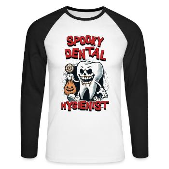 Spooky Dental Hygienist Halloween Motif - Unisex Long Sleeve Baseball T-Shirt - white/black - Front - Nik (191cm)