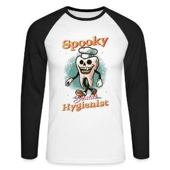 Spooky Zahnhygieniker Halloween Spaß - Unisex Baseballshirt langarm - Weiß/Schwarz - Vorne - Nik (191cm)