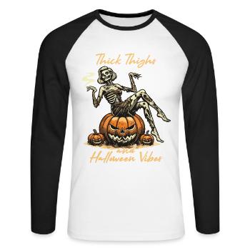 Lustiges Halloween Mit Thick Thighs Und Halloween - Unisex Baseballshirt langarm - Weiß/Schwarz - Vorne - Nik (191cm)