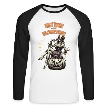 Fun Halloween: Thick Thighs and Vibes - Unisex Long Sleeve Baseball T-Shirt - white/black - Front - Nik (191cm)