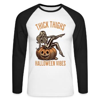 Funny Halloween Thick Thighs Halloween Vibes - Unisex Long Sleeve Baseball T-Shirt - white/black - Front - Nik (191cm)