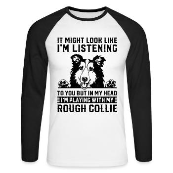 Mais dans ma tête, je joue avec mon Rough Collie - T-shirt baseball manches longues Homme - blanc/noir - Devant - Nik (191cm)