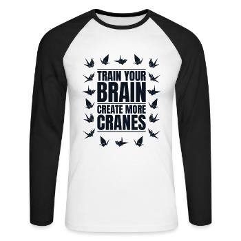 Train Your Brain Create More Cranes Folding Owl - Unisex Long Sleeve Baseball T-Shirt - white/black - Front - Nik (191cm)