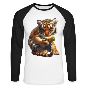 Tigre - T-shirt baseball manches longues Homme - blanc/noir - Devant - Nik (191cm)